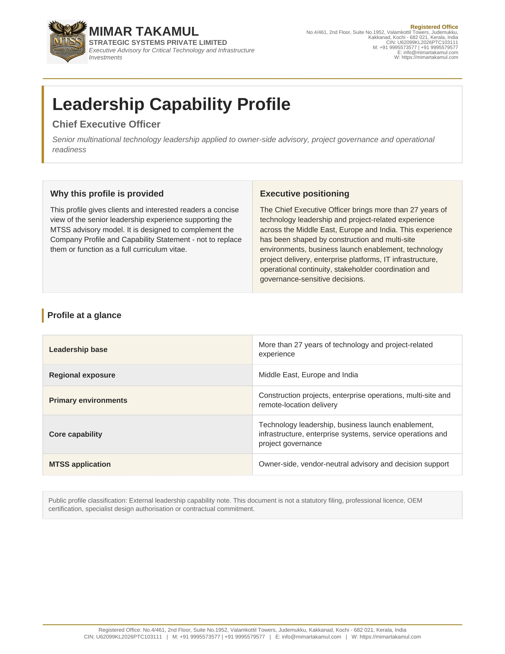 Chief Executive Officer Leadership Capability Profile, page 1